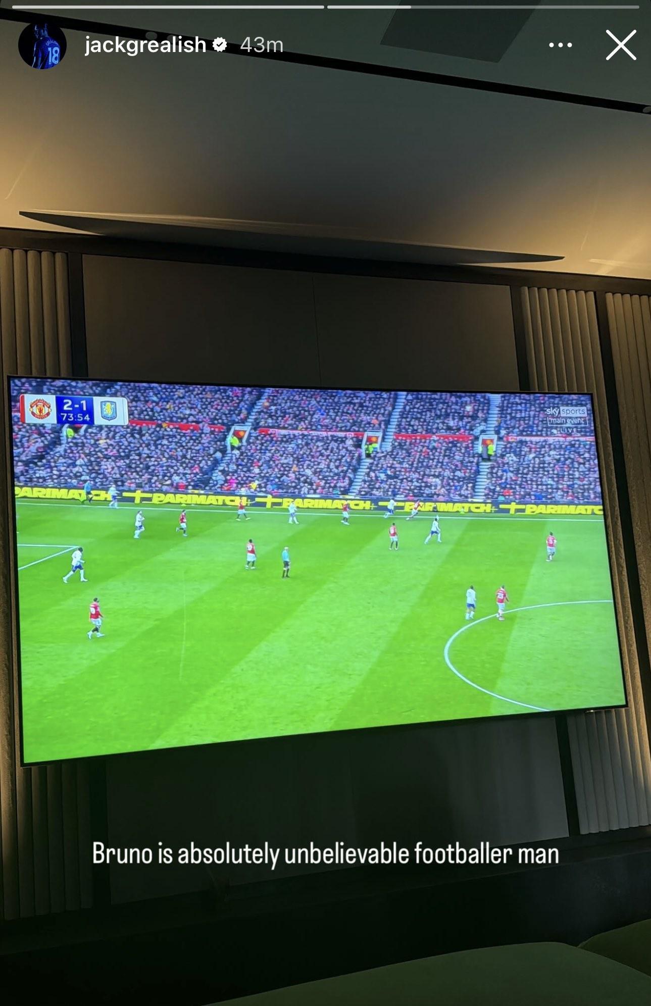 开云体育官网-格拉利什晒观赛照并称赞B费：布鲁诺绝对是位不可思议的球员